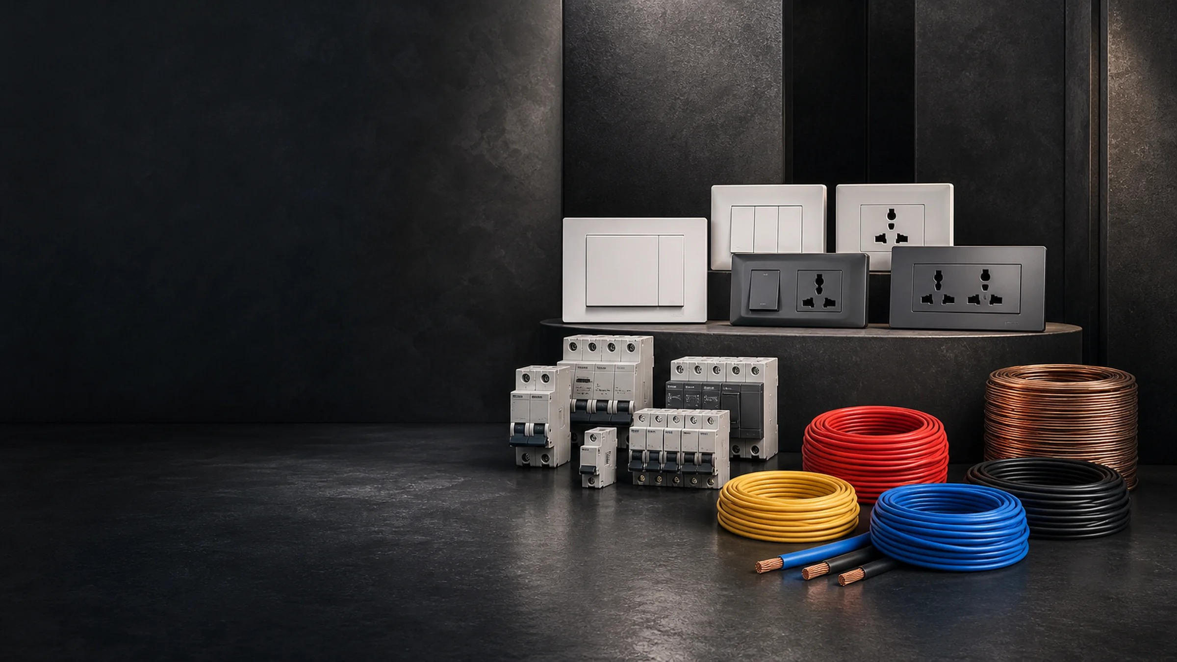 Switches sockets breakers and electrical wires